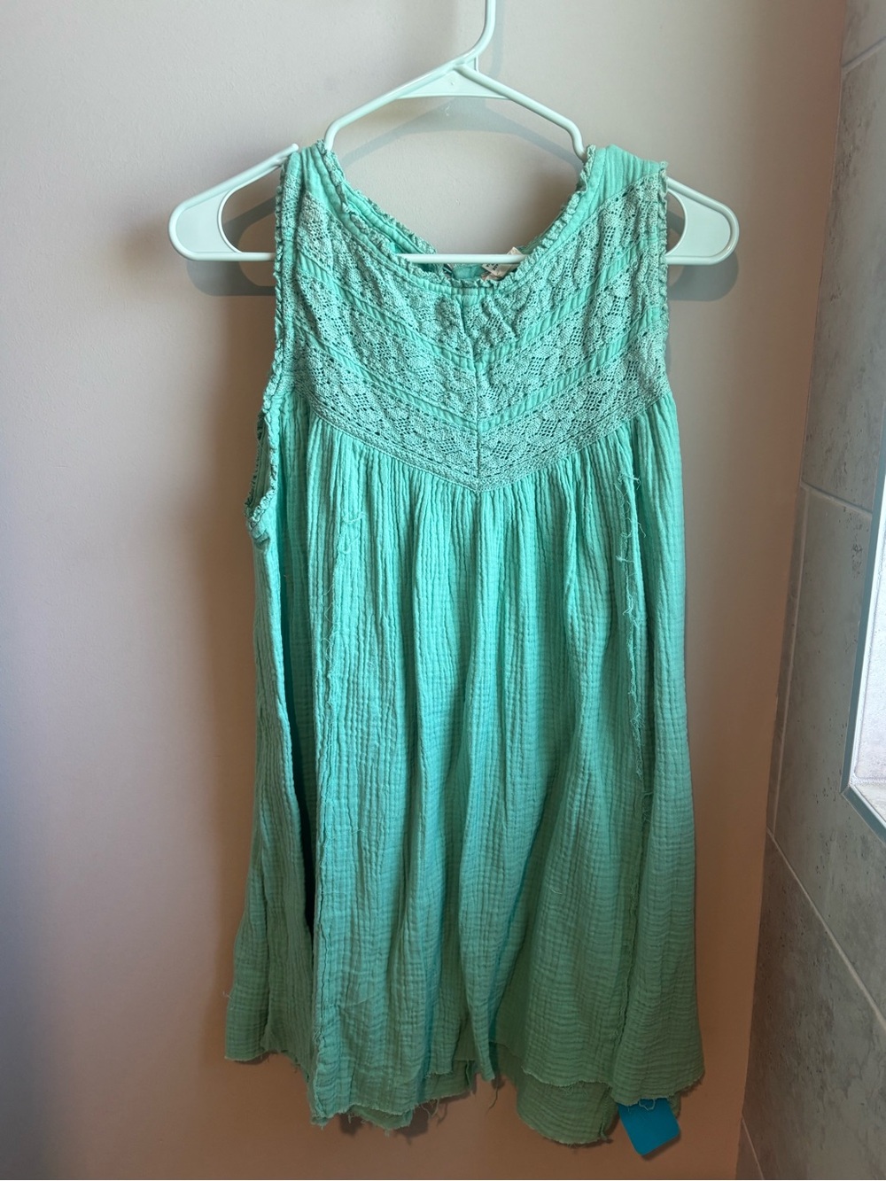 POL Mint Crochet Yoke Sleeveless Tunic